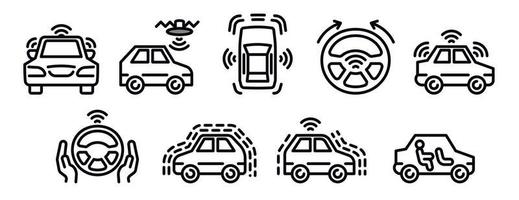 jeu d'icônes de voiture sans conducteur, style de contour vecteur