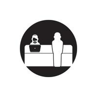 vecteur de bureau d'enregistrement, icône de bureau de service à la clientèle, conception d'illustration simple de bureau de billetterie
