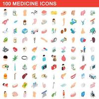 Ensemble de 100 icônes de médecine, style 3d isométrique vecteur
