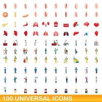 Ensemble de 100 icônes universelles, style dessin animé vecteur