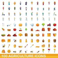 Ensemble de 100 icônes agricoles, style dessin animé vecteur