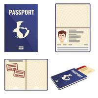 jeu d'icônes de passeport, style cartoon vecteur