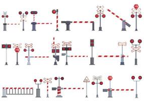 les icônes de passage à niveau définissent un vecteur de dessin animé. signal de chemin de fer