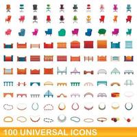 Ensemble de 100 icônes universelles, style dessin animé vecteur