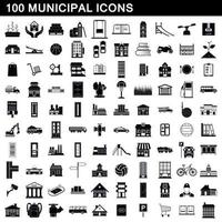 Ensemble de 100 icônes municipales, style simple vecteur