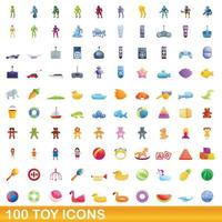 Jeu de 100 icônes de jouets, style dessin animé