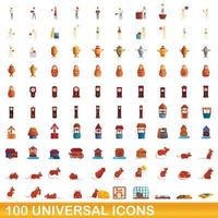 Ensemble de 100 icônes universelles, style dessin animé vecteur