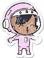 autocollant en détresse d'une fille d'astronaute en riant de dessin animé