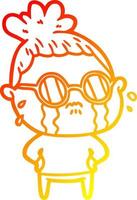 ligne de gradient chaud dessin dessin animé femme qui pleure portant des lunettes de soleil vecteur