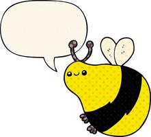 abeille de dessin animé et bulle de dialogue dans le style de la bande dessinée vecteur