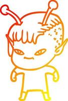 ligne de gradient chaud dessinant une fille extraterrestre de dessin animé mignon vecteur