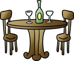 table de dîner et boissons doodle dessin animé dégradé vecteur