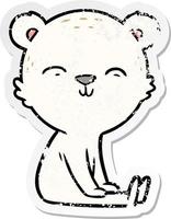 autocollant en détresse d'un ours polaire de dessin animé heureux assis vecteur