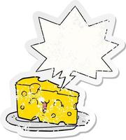 mignon dessin animé fromage et bulle autocollant en détresse vecteur