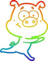 ligne de gradient arc-en-ciel dessinant un cochon de dessin animé heureux vecteur