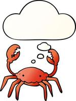 crabe de dessin animé et bulle de pensée dans un style dégradé lisse vecteur