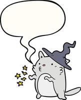 magicien de chat de dessin animé incroyable magique et bulle de dialogue