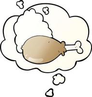 cuisse de poulet de dessin animé et bulle de pensée dans un style de dégradé lisse vecteur