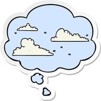nuages de dessin animé et bulle de pensée sous forme d'autocollant imprimé vecteur