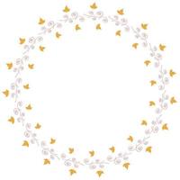 cadre rond avec petites feuilles jaunes horizontales et éléments décoratifs sur fond blanc. couronne isolée pour votre conception. vecteur