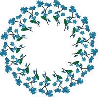 cadre rond avec des fleurs bleues verticales myosotis. couronne isolée sur fond blanc pour votre conception. vecteur