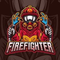 création de modèle de logo de mascotte de pompier vecteur