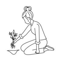 femme plantant un arbre doodle illustration vecteur