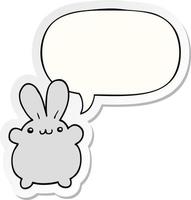 lapin de dessin animé et autocollant de bulle de dialogue vecteur