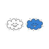 contour de doodle et icône de personnage heureux nuage coloré isolé sur fond blanc. vecteur