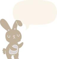 lapin de dessin animé mignon et bulle de dialogue dans un style rétro vecteur