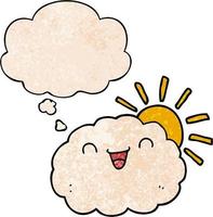 nuage de dessin animé heureux et bulle de pensée dans le style de motif de texture grunge vecteur