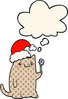 chat de noël dessin animé mignon et bulle de pensée dans le style de la bande dessinée vecteur