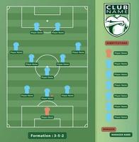 alignements de football, schéma de formation des joueurs de football 3-5-2 sur une illustration vectorielle de terrain de football. vecteur