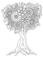 arbre de fleurs pour adultes coloriages vecteur