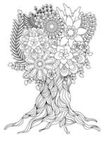 arbre de fleurs pour adultes coloriages vecteur