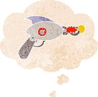 pistolet à rayons de dessin animé et bulle de pensée dans un style texturé rétro vecteur