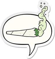 joint de marijuana de dessin animé et autocollant de bulle de dialogue vecteur