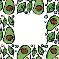 motif d'avocat sans couture avec place pour le texte. fond d'avocat coloré. illustration vectorielle de doodle avec des fruits vecteur