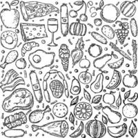 icônes alimentaires. fond de nourriture de vecteur. illustration de doodle avec icône de nourriture vecteur