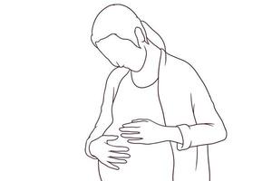 femme enceinte touchant son ventre. illustration vectorielle de style dessiné à la main vecteur