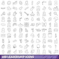 Ensemble de 100 icônes de leadership, style de contour vecteur