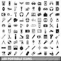 Ensemble de 100 icônes portables, style simple vecteur
