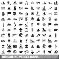 Ensemble de 100 icônes de voilier, style simple