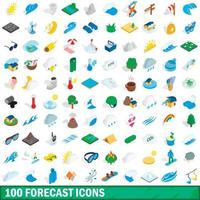 Ensemble de 100 icônes de prévision, style 3d isométrique vecteur