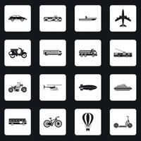 icônes de transport définies vecteur de carrés