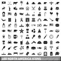 Ensemble de 100 icônes d'Amérique du Nord, style simple vecteur
