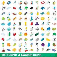 Ensemble de 100 trophées et récompenses, style isométrique vecteur
