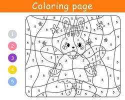 jeu de couleur par numéro pour les enfants. lapin en costume de fée. lapin d'halloween. feuille de calcul imprimable. coloriage. illustration de dessin animé de vecteur. vecteur