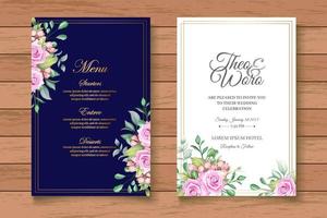 beau jeu de cartes d'invitation de mariage floral aquarelle vecteur