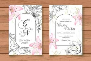 élégant jeu de cartes d'invitation de mariage floral vintage vecteur